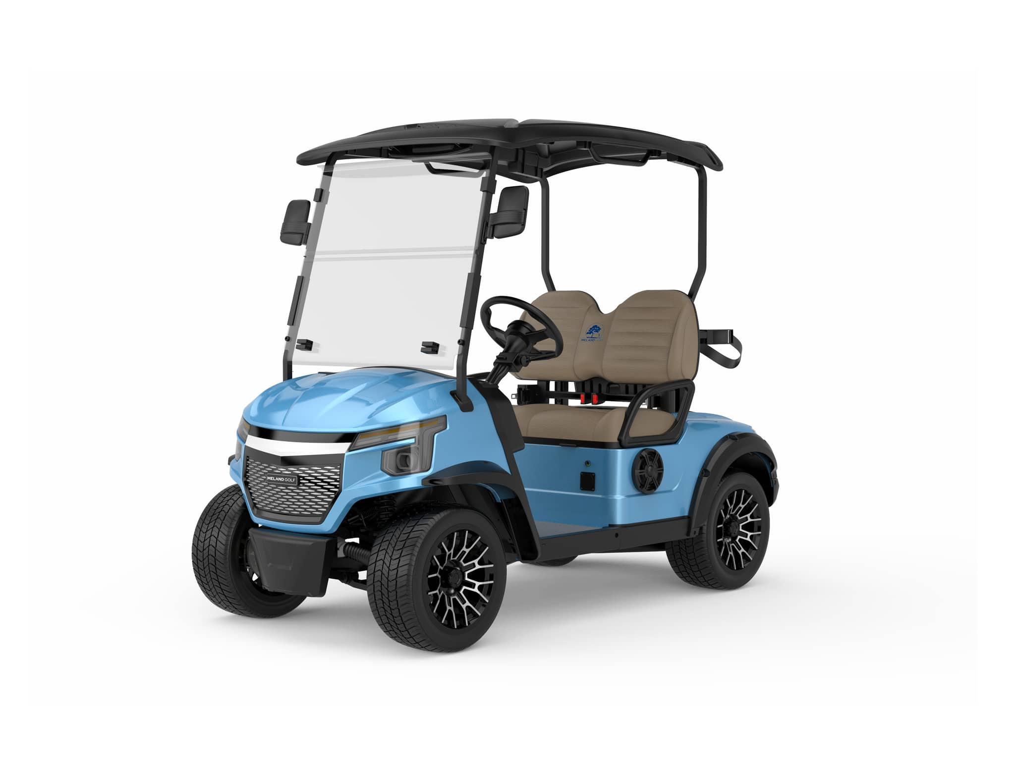 Lyseblå 2-seters golfbil i Z-C2-design med sort tak og beige seter